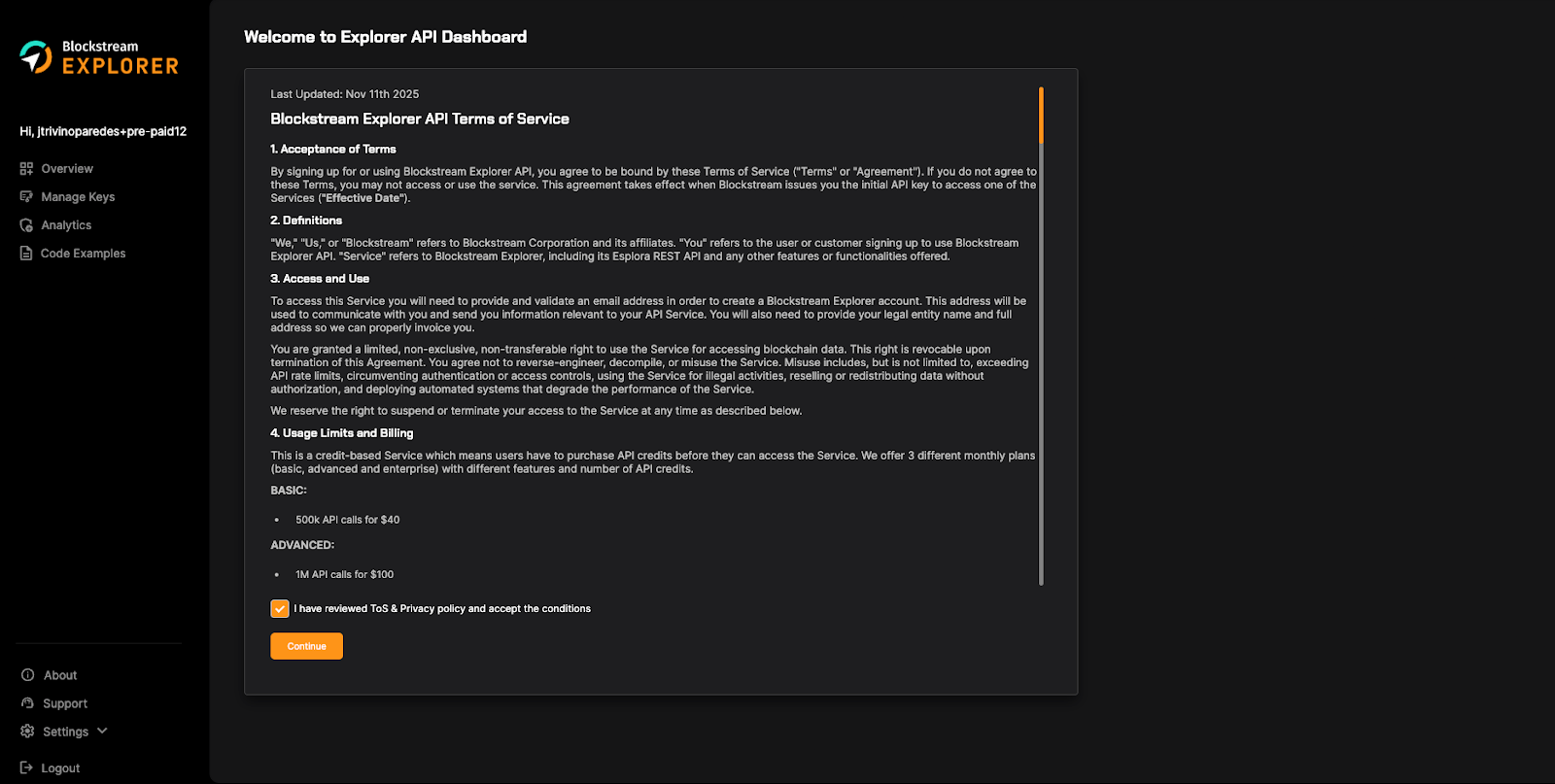 Blockstream Explorer API Terms of Service