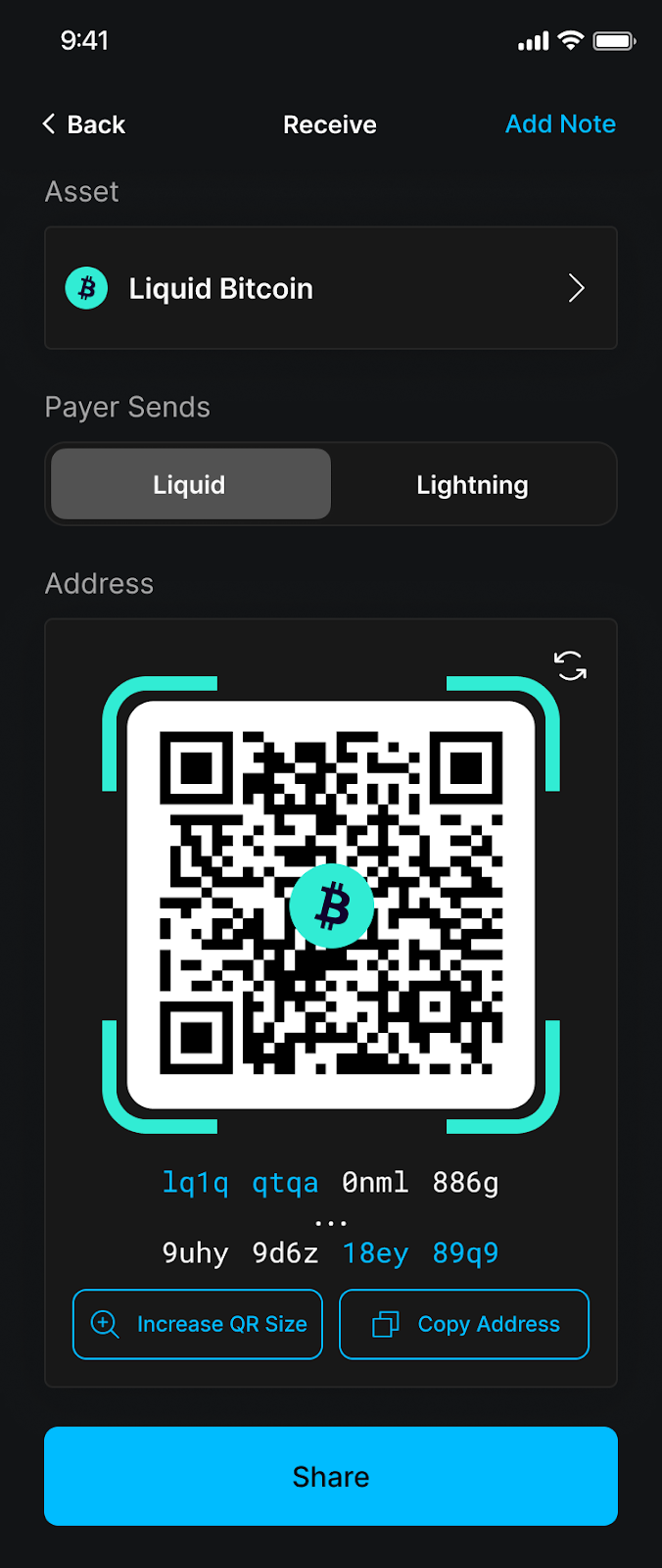Blockstream app Receive Liquid Bitcoin via Liquid Network QR