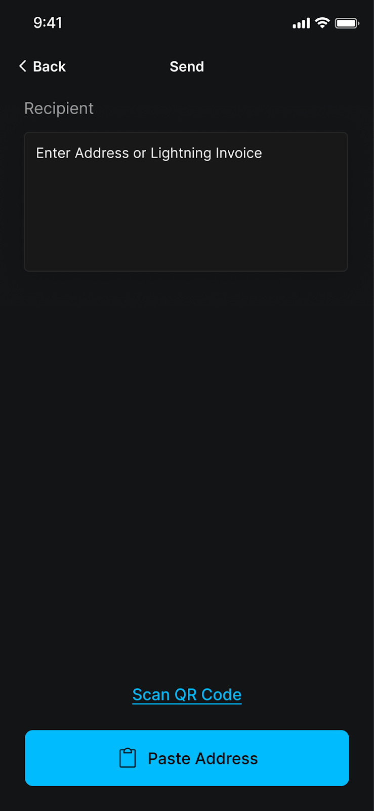 Blockstream app Recipient Address field