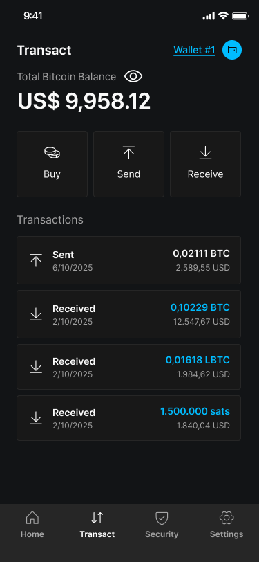 Blockstream app Transact page