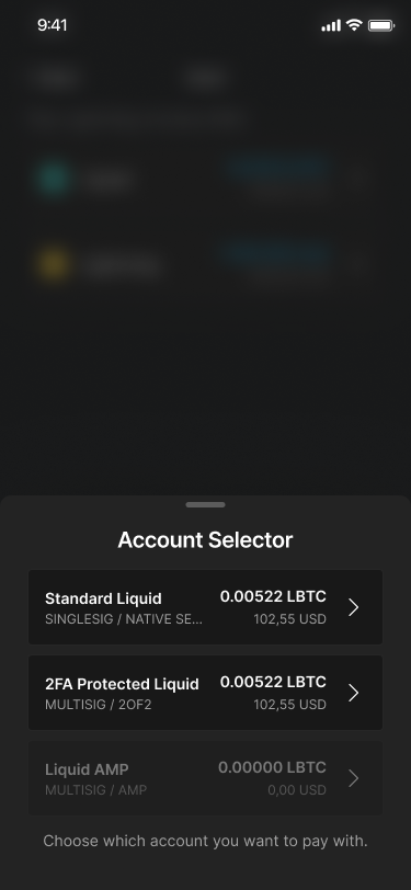 Blockstream app Account Selector page
