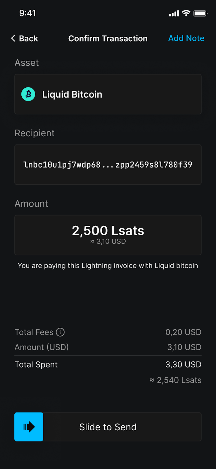 Blockstream app Transaction Confirmation page