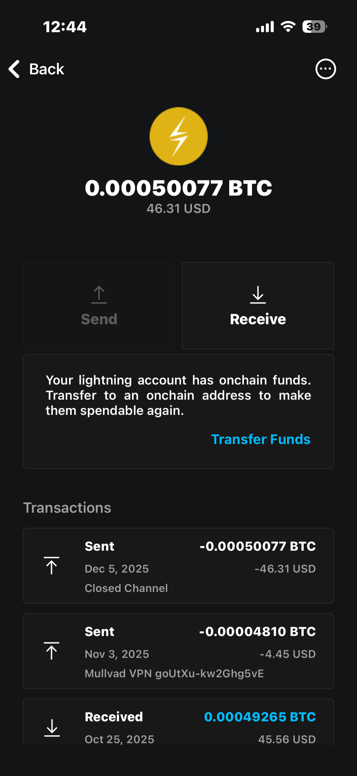Transfer Funds button in Lightning balance page