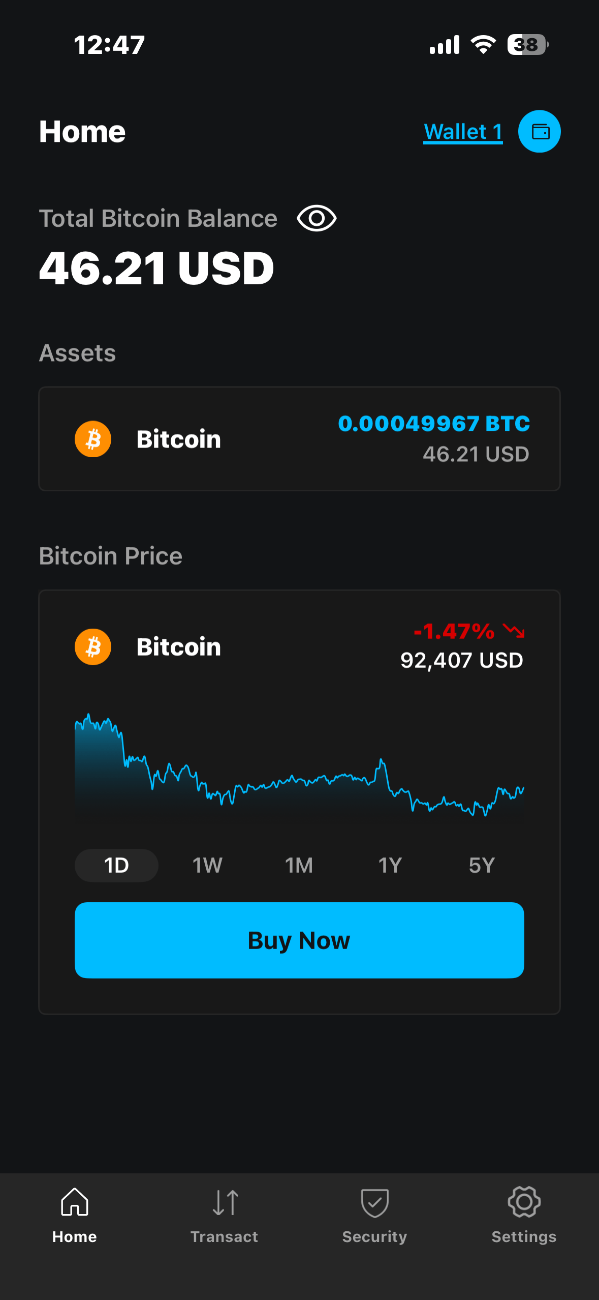 Bitcoin balance on the home page on the Blockstream app