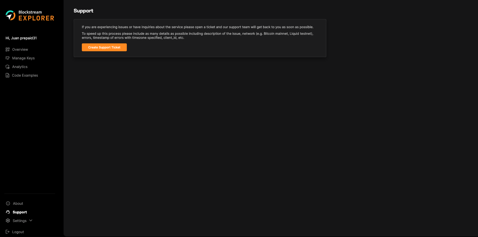 Support page on Blockstream Explorer API