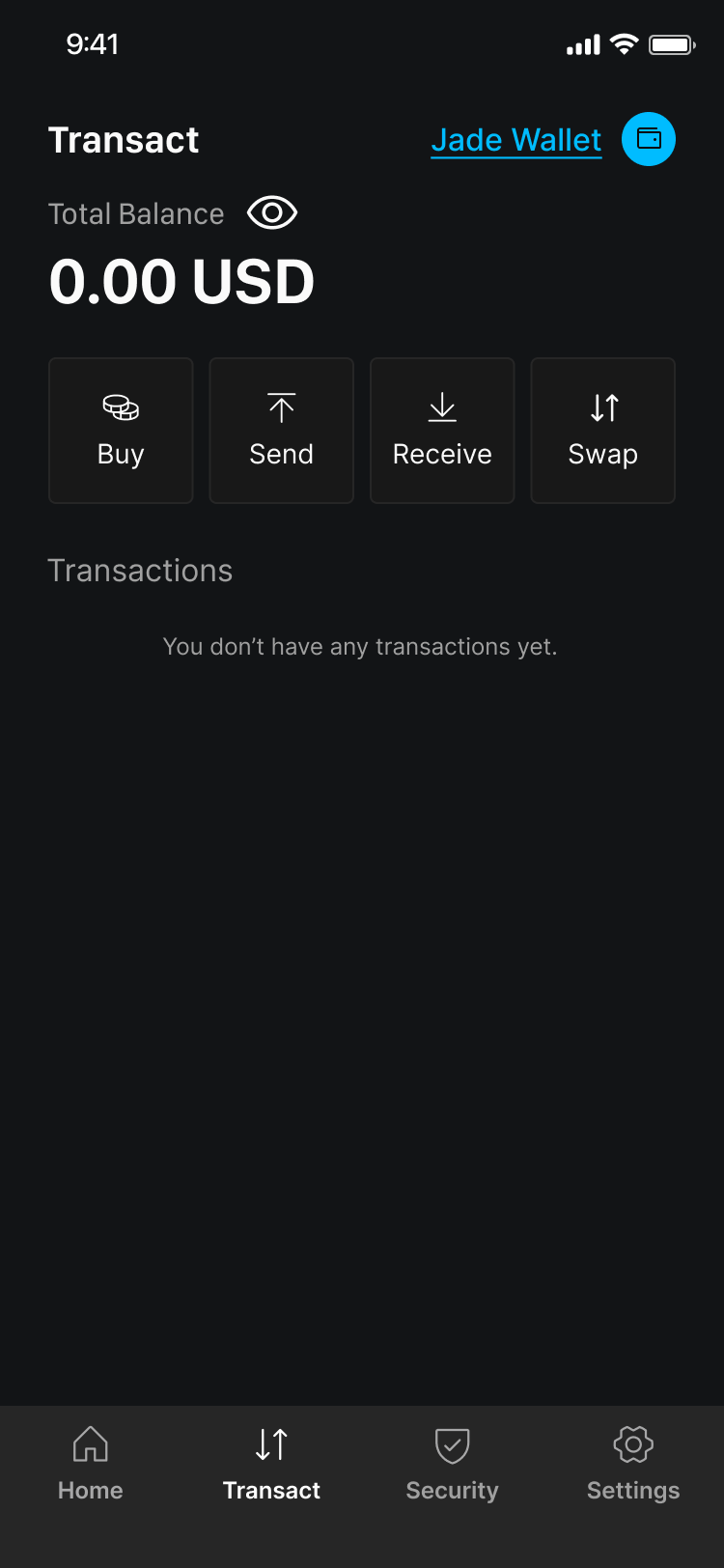 Blockstream app Transact tab showing Swap button