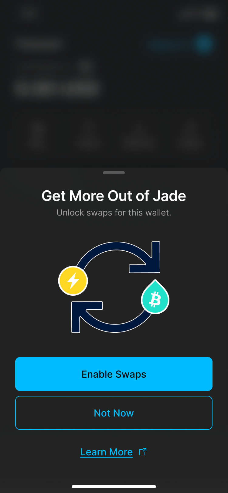 Get More Out of Jade popup with Enable Swaps button