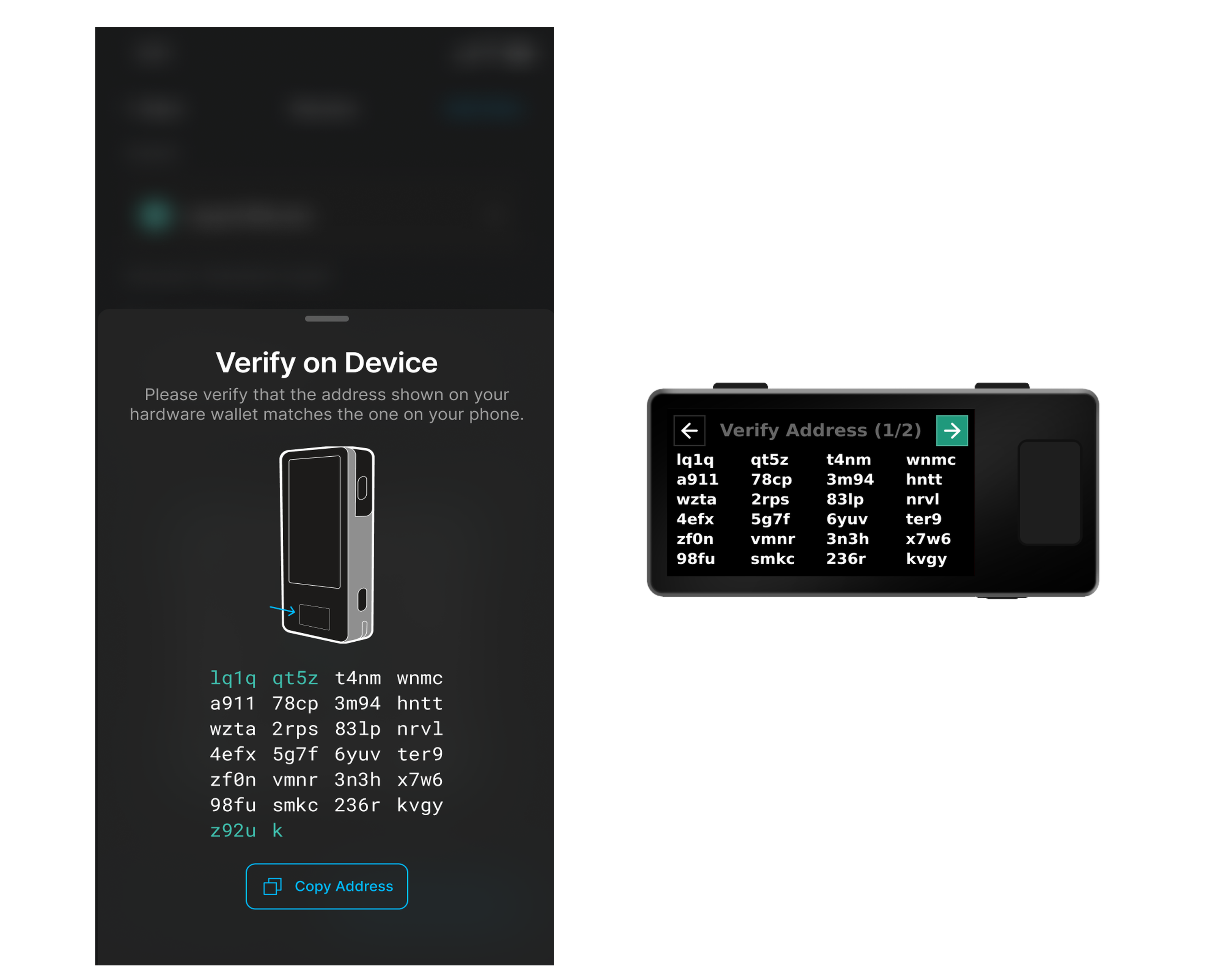 Verify on Device screen with Jade showing Verify Address