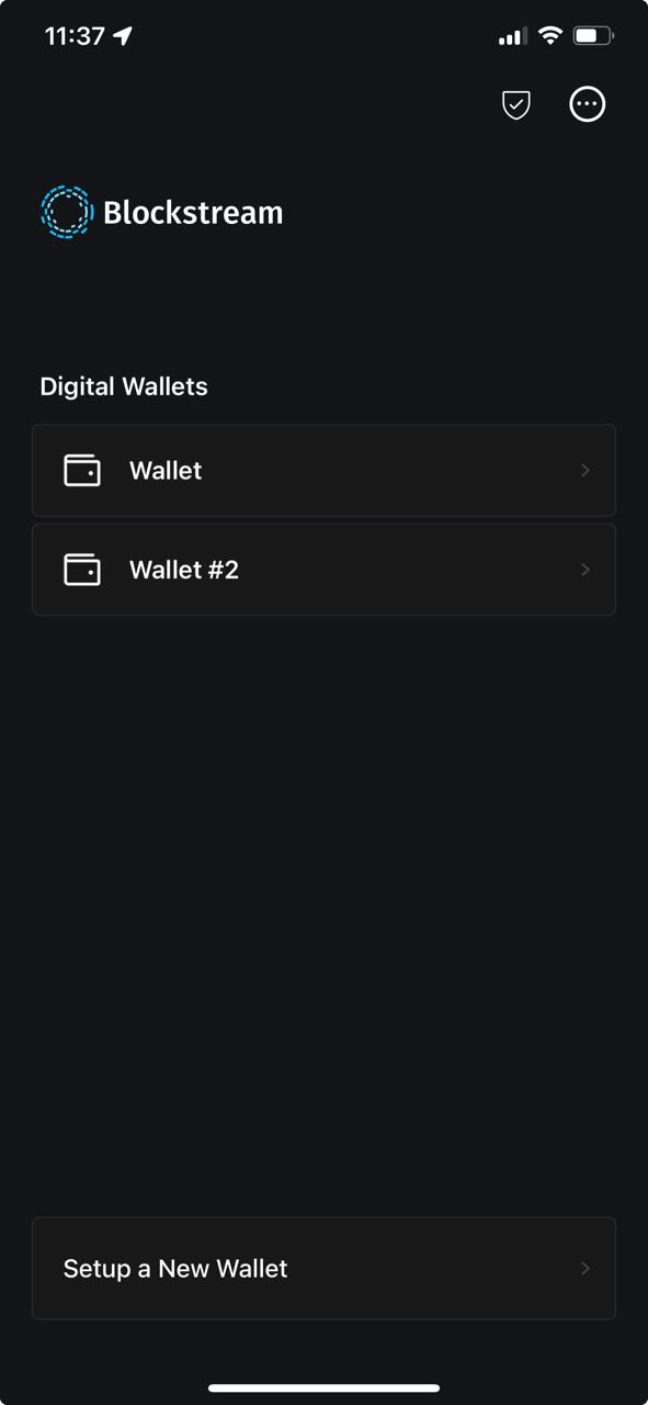 Blockstream app wallet selection screen