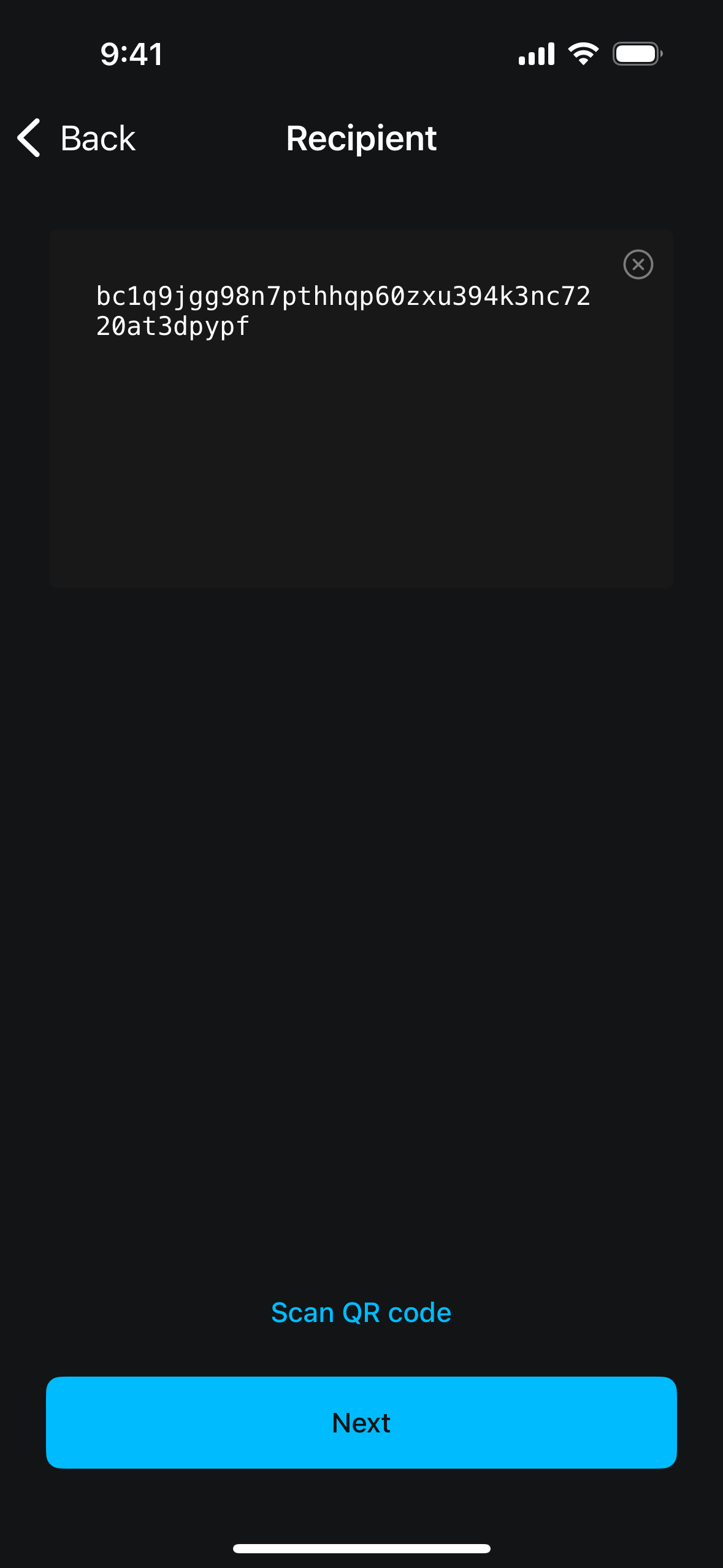 Paste address or scan QR