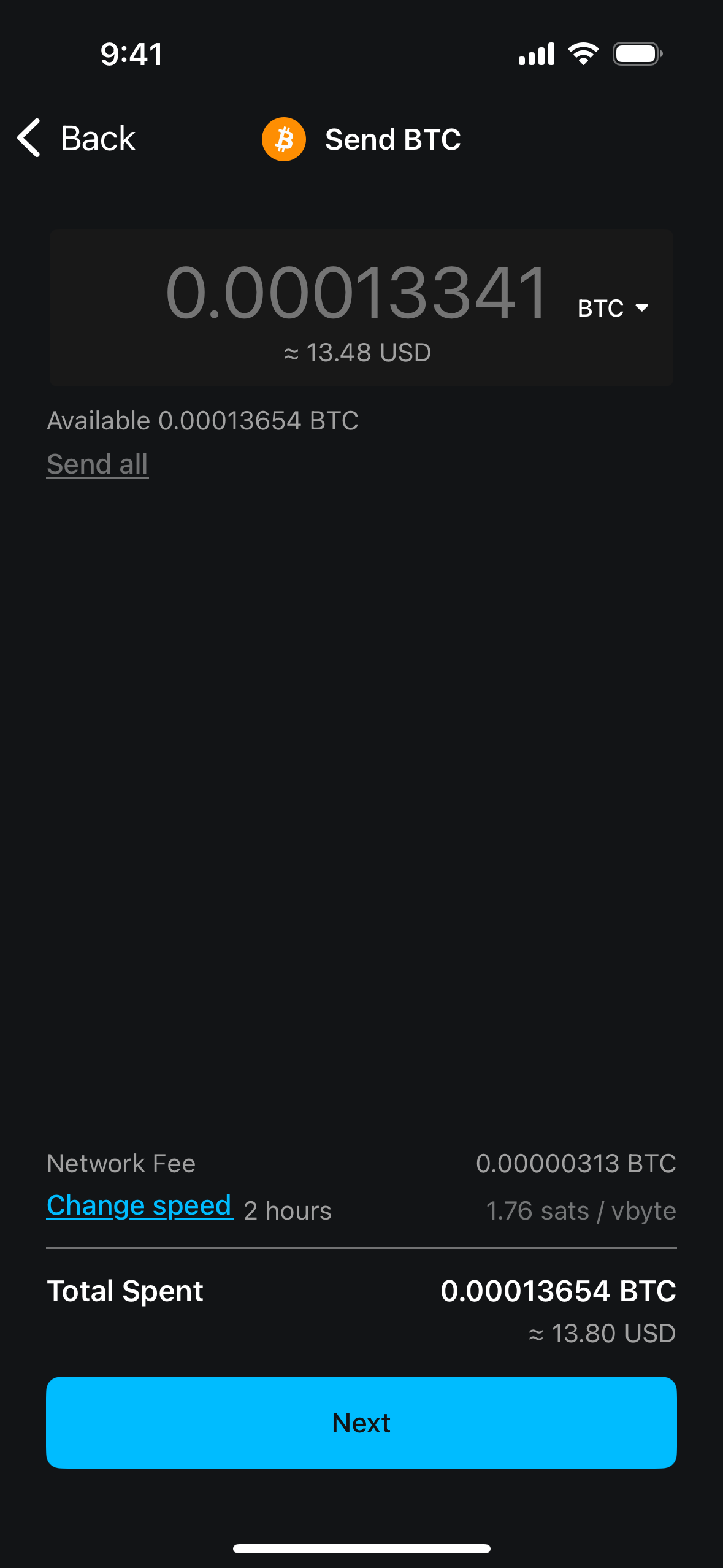 Enter amount and adjust fee